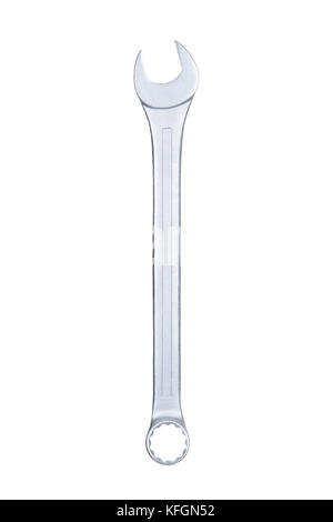 Metal spanner on white with a jaws grip at one end and ring grip at the other Stock Photo