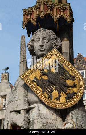 Statue of Roland in the Bremer Marktplatz (town hall square) in the city of Bremen in Germany. Erected in 1404, Roland is the legendary protector of t
