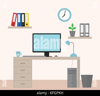 Vector illustration of an office with equipment as a job for a manager - flat design Stock Vector