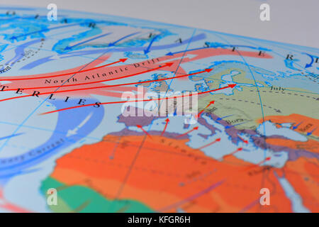 Close up of a Map of wind directions over europe Stock Photo