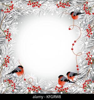 Winter frame with bullfinches Stock Vector