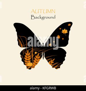 Silhouette of butterfly with grass Stock Vector
