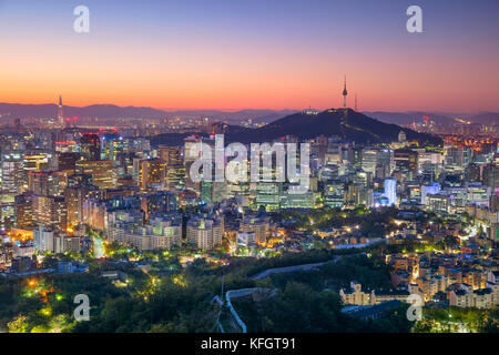 Seoul. Cityscape image of Seoul downtown during summer sunrise. Stock Photo