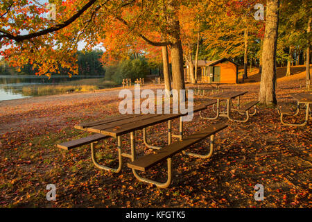 Fall foliage at Kingston State Park in Kingston, New Hampshire, Rockingham County, in October, during the off-season Stock Photo