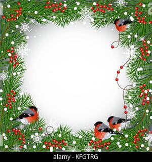 Winter frame with bullfinches Stock Vector