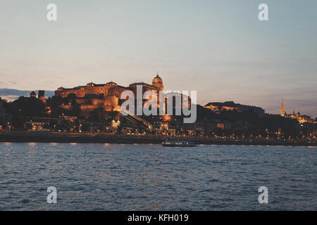 Night view of Buda Royal Castle, Budapest, Hungary, EU Stock Photo