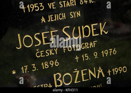 Grave of Czech photographer Josef Sudek (1896 - 1976) and his relatives at the Central Cemetery (Centralní hřbitov) in Kolín in Central Bohemia, Czech Republic. Stock Photo