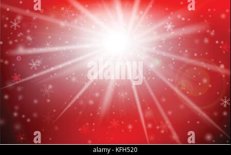 Winter snowflake falling into snow floor and lighting over red abstract background for winter celebration promotion and christmas with copy space and  Stock Vector