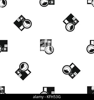 Cardboard box with stopwatch pattern seamless black Stock Vector