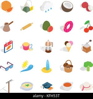 Afternoon snack icons set, isometric style Stock Vector