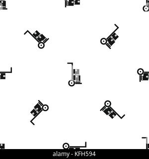 Hand cart with cardboards pattern seamless black Stock Vector