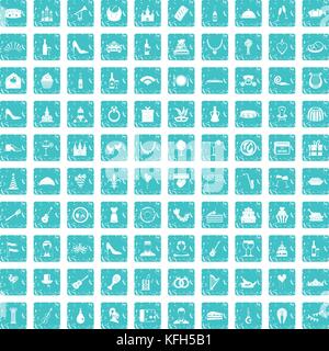100 banquet icons set grunge blue Stock Vector