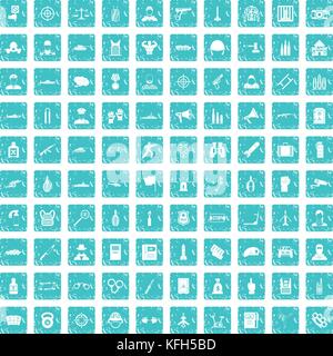 100 officer icons set grunge blue Stock Vector