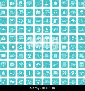 100 on-line seminar icons set grunge blue Stock Vector