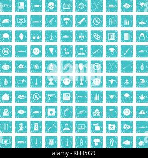 100 oppression icons set grunge blue Stock Vector