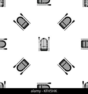 Boat with paddles pattern seamless black Stock Vector