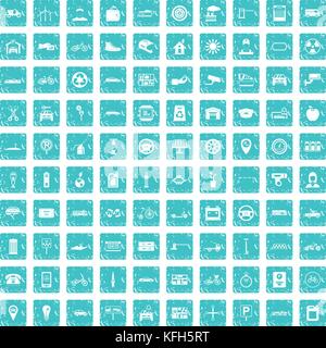 100 parking icons set grunge blue Stock Vector