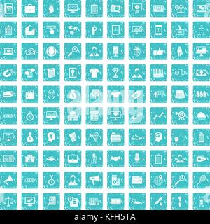 100 partnership icons set grunge blue Stock Vector