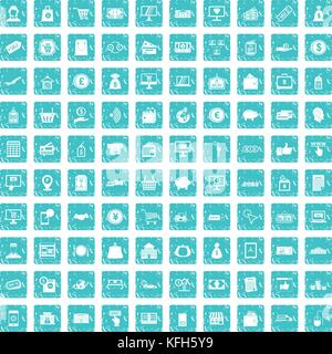 100 payment icons set grunge blue Stock Vector