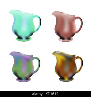 set of round transparent glass jug for juice, lemonade and all soft drinks Stock Vector