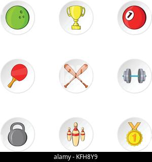 Sports stuff icons set, cartoon style Stock Vector