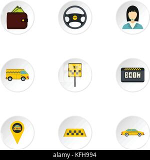 Taxi custom icons set, flat style Stock Vector