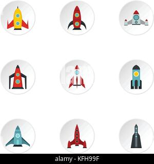 Space rocket icons set, flat style Stock Vector