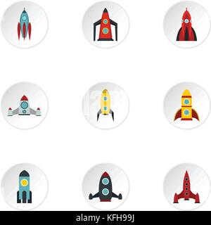 Types of rocket icons set, flat style Stock Vector
