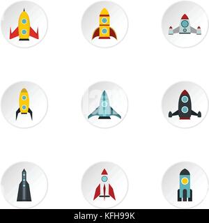 Flight in cosmo icons set, flat style Stock Vector