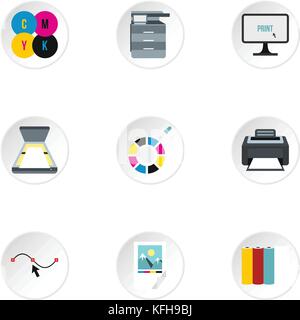 Print icons set, flat style Stock Vector