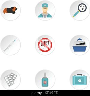 Treatment of animals icons set, flat style Stock Vector