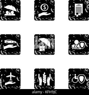 Confidence icons set, grunge style Stock Vector