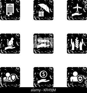 Protection icons set, grunge style Stock Vector