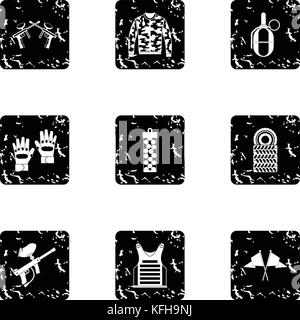 Paintball club icons set, grunge style Stock Vector