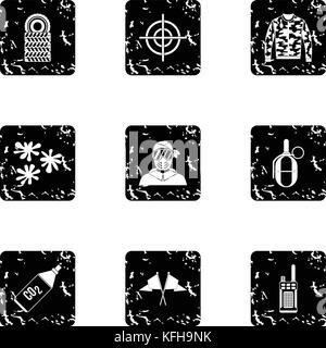 Paintball icons set, grunge style Stock Vector