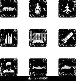 War icons set, grunge style Stock Vector