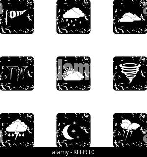 Weather icons set, grunge style Stock Vector