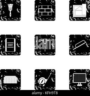Building tools icons set, grunge style Stock Vector