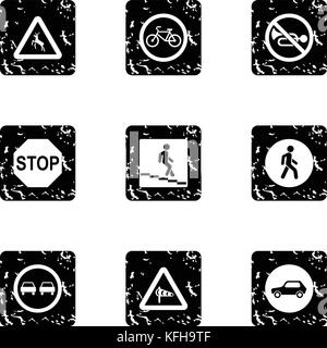 Road sign icons set, grunge style Stock Vector