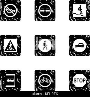 Sign warning icons set, grunge style Stock Vector