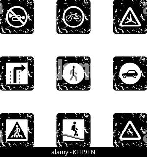 Sign on road icons set, grunge style Stock Vector