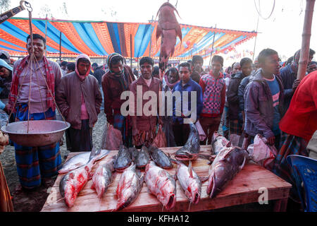 A fish stall at Poradaha Mela near Garidaha River in Gabtali upazila of Bogra district in Bangladesh. The main attractions of this 150-year-old tradit Stock Photo