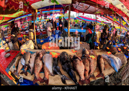 A fish stall at Poradaha Mela near Garidaha River in Gabtali upazila of Bogra district in Bangladesh. The main attractions of this 150-year-old tradit Stock Photo