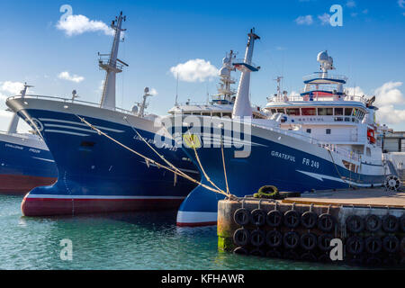 Large pelagic fishing vessels in the harbour at Fraserburgh, Aberdeenshire, Scotland, UK Stock Photo