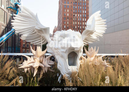 Mutations sculpture on the High Line Chelsea, Sphinx Joachim by Marguerite Humeau. High line , New York, NY, United States of America. Stock Photo