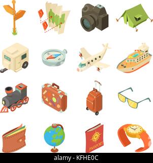 Travel journey icons set, isometric style Stock Vector