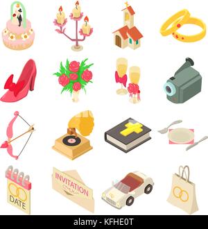 Wedding icons set, isometric style Stock Vector