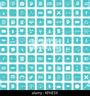 100 plan icons set grunge blue Stock Vector