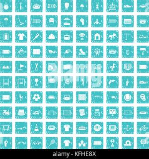 100 playground icons set grunge blue Stock Vector