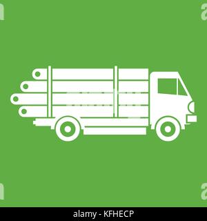 Log truck with the pile of logs icon green Stock Vector